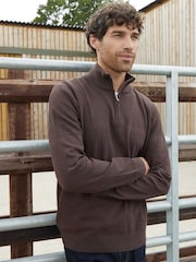 Threadbare Chocolate Brown Long Sleeve Textured Knitted Quarter Zip Jumper - Image 3 of 4