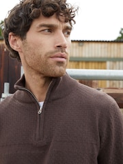 Threadbare Chocolate Brown Long Sleeve Textured Knitted Quarter Zip Jumper - Image 4 of 4
