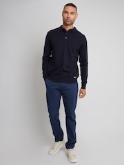 Threadbare Navy Blue Long Sleeve Knitted Polo Jumper - Image 2 of 4