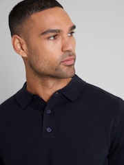 Threadbare Navy Blue Long Sleeve Knitted Polo Jumper - Image 4 of 4