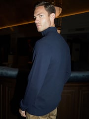 Threadbare Blue Mini Cable Knit Quarter Zip Jumper - Image 2 of 4