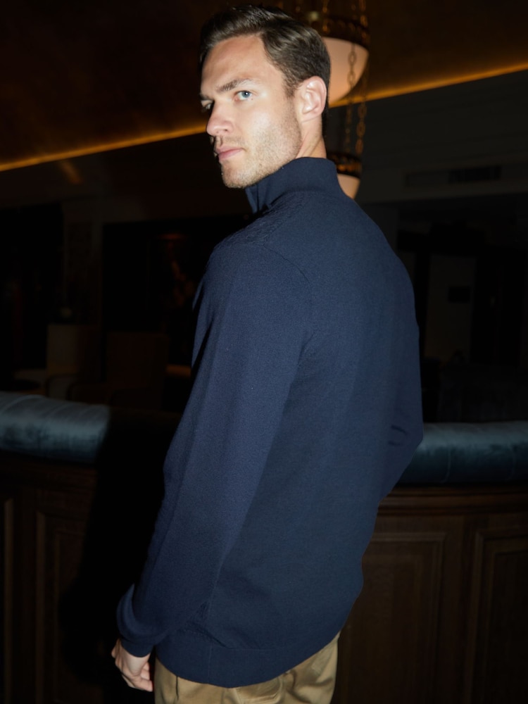 Threadbare Blue Mini Cable Knit Quarter Zip Jumper - Image 2 of 4