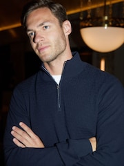 Threadbare Blue Mini Cable Knit Quarter Zip Jumper - Image 3 of 4