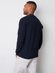 Threadbare Navy Blue Textured Knitted Long Sleeve Polo Jumper - Image 2 of 4
