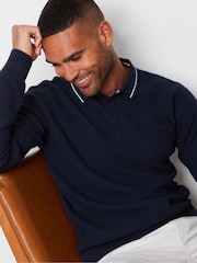 Threadbare Navy Blue Textured Knitted Long Sleeve Polo Jumper - Image 3 of 4