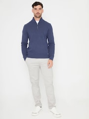 Threadbare Dark Blue Cotton Blend Knitted Quarter Zip Jumper - Image 3 of 4