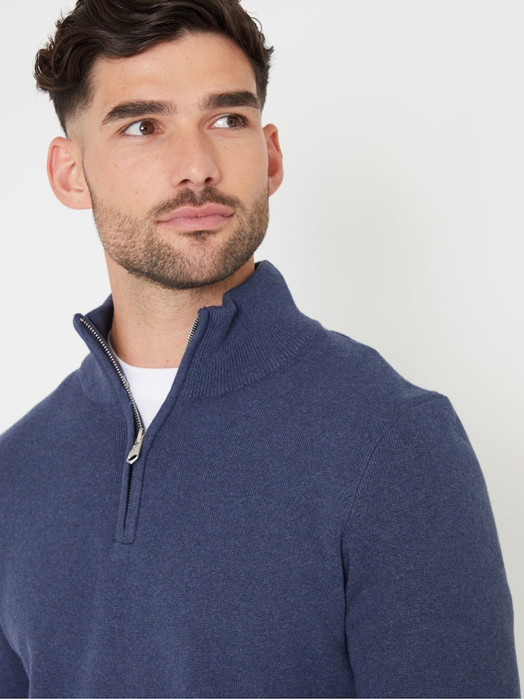 Threadbare Dark Blue Cotton Blend Knitted Quarter Zip Jumper - Image 4 of 4 Threadbare Dark Blue Cotton Blend Knitted Quarter Zip Jumper - Image 4 of 4