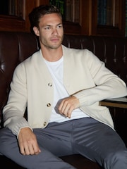 Threadbare Neutral Knitted V-Neck Cardigan With Wool - Image 3 of 4