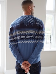 Threadbare Sky Blue Crew Neck Fairisle Pattern Christmas Jumper - Image 2 of 4
