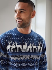 Threadbare Sky Blue Crew Neck Fairisle Pattern Christmas Jumper - Image 4 of 4