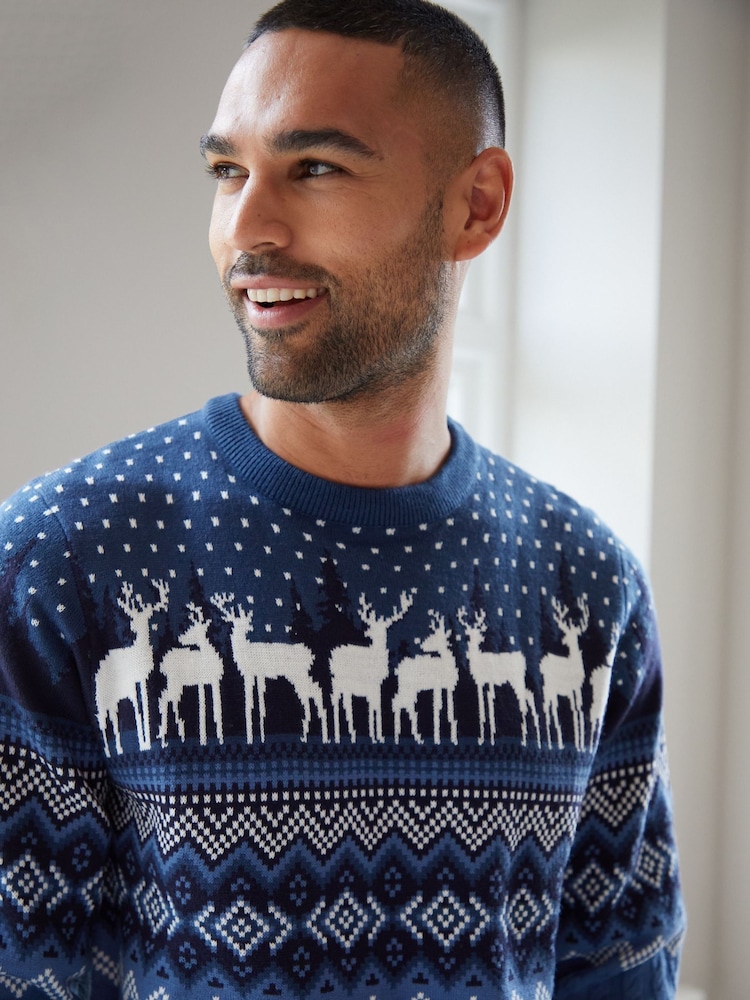 Threadbare Sky Blue Crew Neck Fairisle Pattern Christmas Jumper - Image 4 of 4