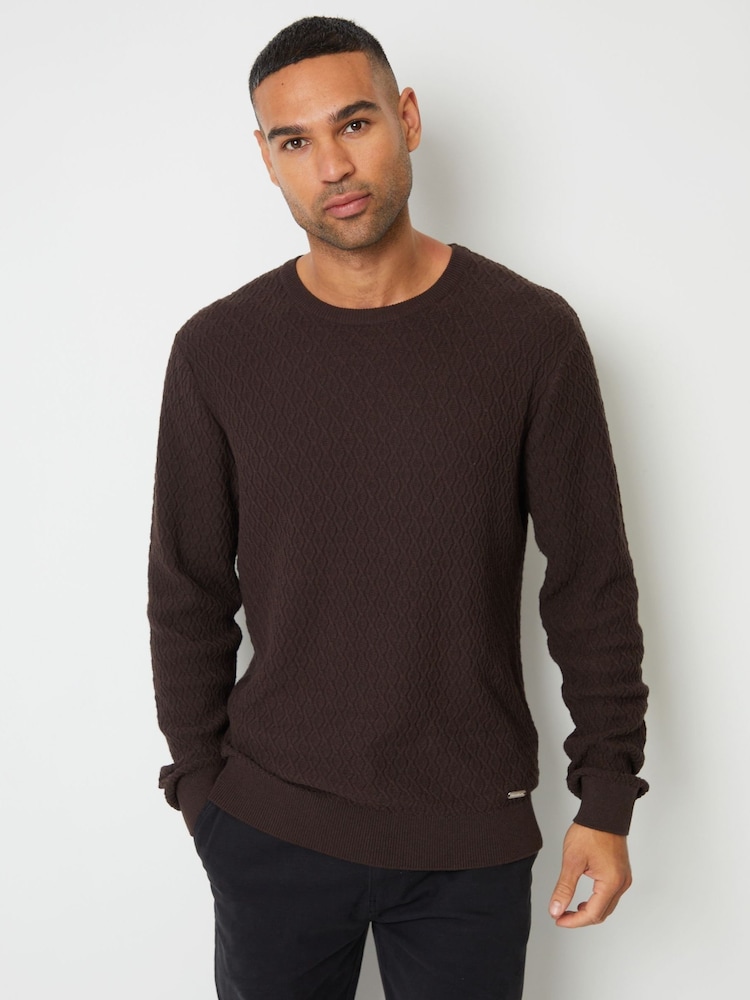 Threadbare Chocolate Mini Cable Knit Crew Neck Jumper - Image 1 of 4