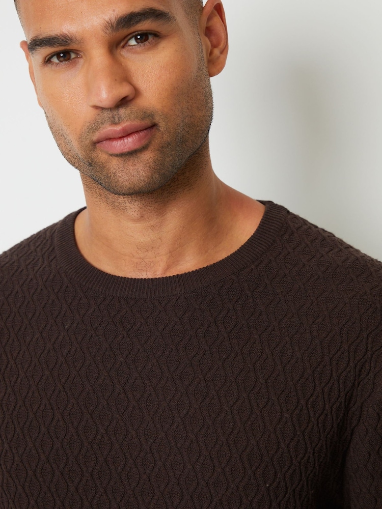 Threadbare Chocolate Mini Cable Knit Crew Neck Jumper - Image 4 of 4