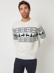 Threadbare Light Brown Crew Neck Fairisle Pattern Christmas Jumper - Image 1 of 5