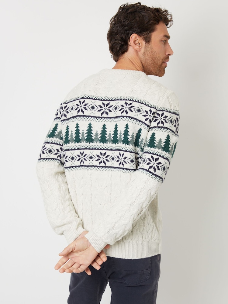 Threadbare Light Brown Crew Neck Fairisle Pattern Christmas Jumper - Image 2 of 5