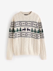 Threadbare Light Brown Crew Neck Fairisle Pattern Christmas Jumper - Image 5 of 5