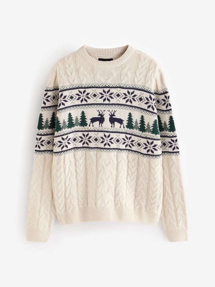 Threadbare Light Brown Crew Neck Fairisle Pattern Christmas Jumper - Image 5 of 5