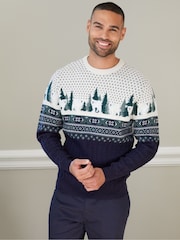 Threadbare Blue Crew Neck Fairisle Pattern Christmas Jumper - Image 1 of 4