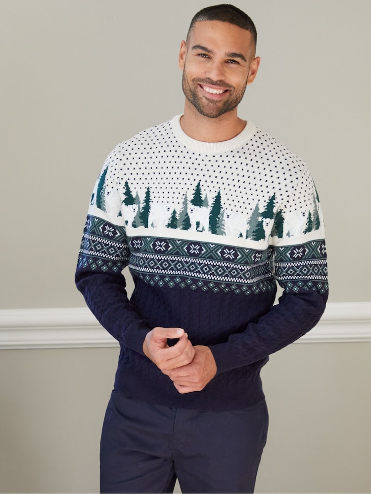 Threadbare Blue Crew Neck Fairisle Pattern Christmas Jumper - Image 1 of 4