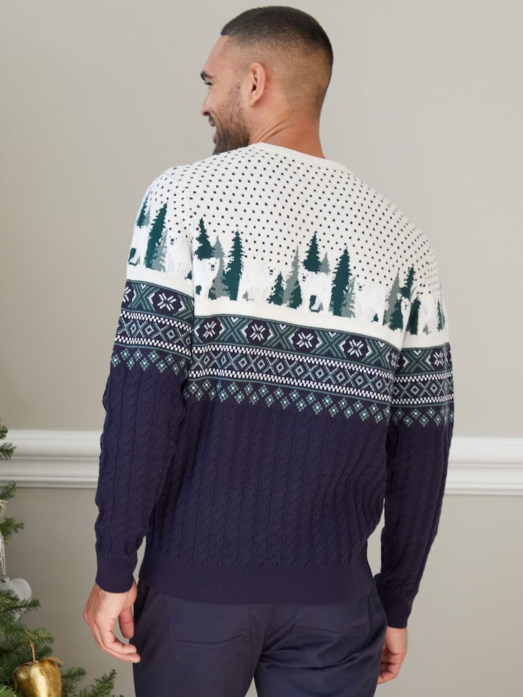 Threadbare Blue Crew Neck Fairisle Pattern Christmas Jumper - Image 2 of 4