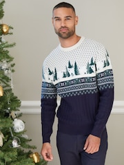 Threadbare Blue Crew Neck Fairisle Pattern Christmas Jumper - Image 3 of 4