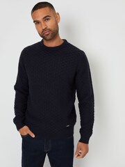 Threadbare Blue Textured Knit Crew Neck Jumper - Image 1 of 4