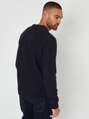 Threadbare Blue Textured Knit Crew Neck Jumper - Image 2 of 4