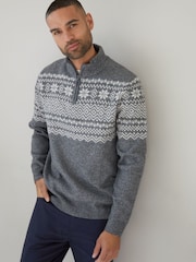 Threadbare Light Grey Quarter Zip Christmas Knitted Jumper - Image 1 of 4