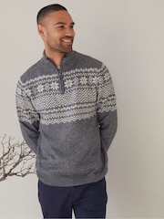 Threadbare Light Grey Quarter Zip Christmas Knitted Jumper - Image 2 of 4
