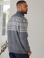 Threadbare Light Grey Quarter Zip Christmas Knitted Jumper - Image 3 of 4