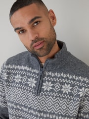 Threadbare Light Grey Quarter Zip Christmas Knitted Jumper - Image 4 of 4