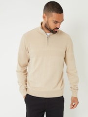 Threadbare Light Brown Long Sleeve Textured Knitted Quarter Zip Jumper - Image 1 of 4