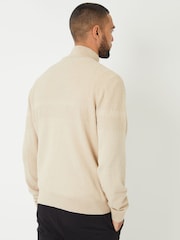 Threadbare Light Brown Long Sleeve Textured Knitted Quarter Zip Jumper - Image 2 of 4