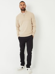 Threadbare Light Brown Long Sleeve Textured Knitted Quarter Zip Jumper - Image 3 of 4