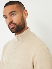 Threadbare Light Brown Long Sleeve Textured Knitted Quarter Zip Jumper - Image 4 of 4