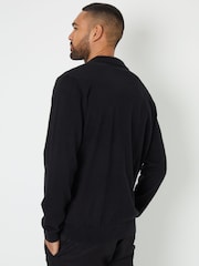 Threadbare Black Trophy Neck Knitted Long Sleeve Polo Jumper - Image 3 of 5