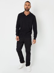 Threadbare Black Trophy Neck Knitted Long Sleeve Polo Jumper - Image 4 of 5