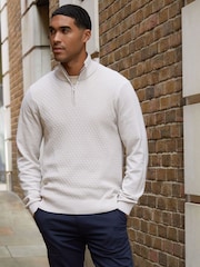 Threadbare Brown Mini Cable Knit Quarter Zip Jumper - Image 1 of 5