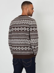 Threadbare Brown Crew Neck Fairisle Pattern Christmas Jumper - Image 2 of 4