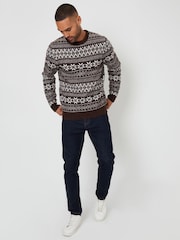 Threadbare Brown Crew Neck Fairisle Pattern Christmas Jumper - Image 3 of 4