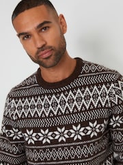 Threadbare Brown Crew Neck Fairisle Pattern Christmas Jumper - Image 4 of 4