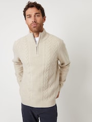 Threadbare Brown Cable Knit Detail Quarter Zip Jumper - Image 1 of 4