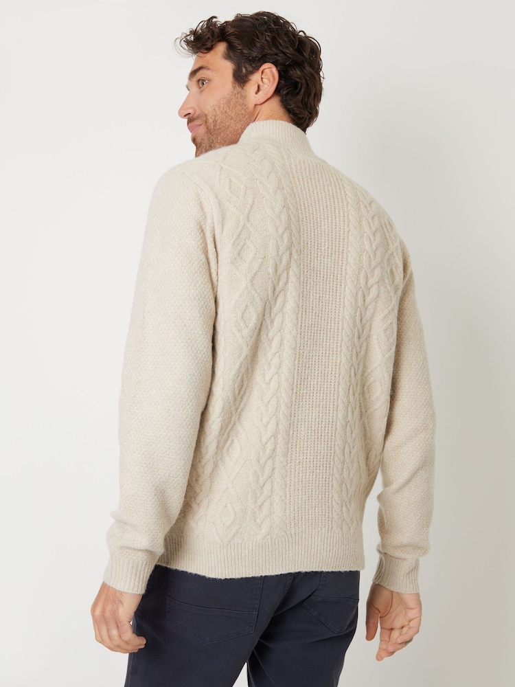 Threadbare Brown Cable Knit Detail Quarter Zip Jumper - Image 2 of 4