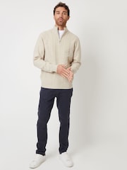 Threadbare Brown Cable Knit Detail Quarter Zip Jumper - Image 3 of 4
