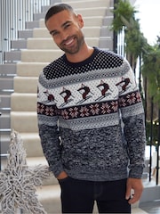 Threadbare Light Blue Crew Neck Fairisle Pattern Christmas Jumper - Image 1 of 4