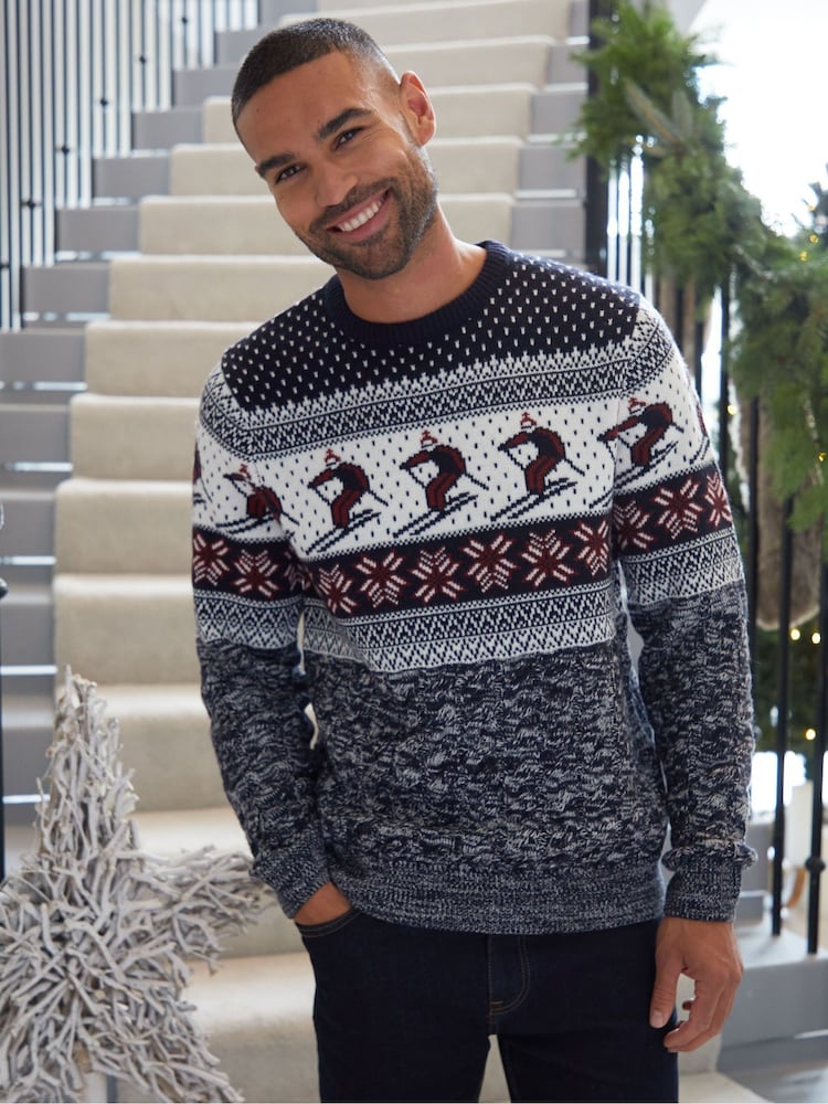 Threadbare Light Blue Crew Neck Fairisle Pattern Christmas Jumper - Image 1 of 4
