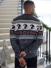 Threadbare Light Blue Crew Neck Fairisle Pattern Christmas Jumper - Image 2 of 4