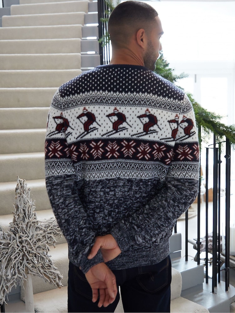 Threadbare Light Blue Crew Neck Fairisle Pattern Christmas Jumper - Image 2 of 4