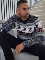 Threadbare Light Blue Crew Neck Fairisle Pattern Christmas Jumper - Image 3 of 4