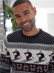Threadbare Light Blue Crew Neck Fairisle Pattern Christmas Jumper - Image 4 of 4